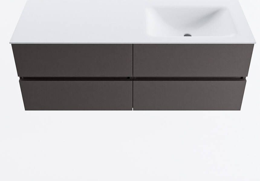 Mondiaz VICA 130cm badmeubel onderkast Dark Grey 4 lades. Wastafel CLOUD rechts zonder kraangat kleur Talc.