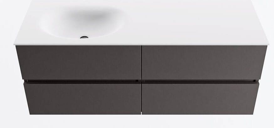 Mondiaz VICA 130cm badmeubel onderkast Dark Grey 4 lades. Wastafel MOON links 1 kraangat kleur Talc.