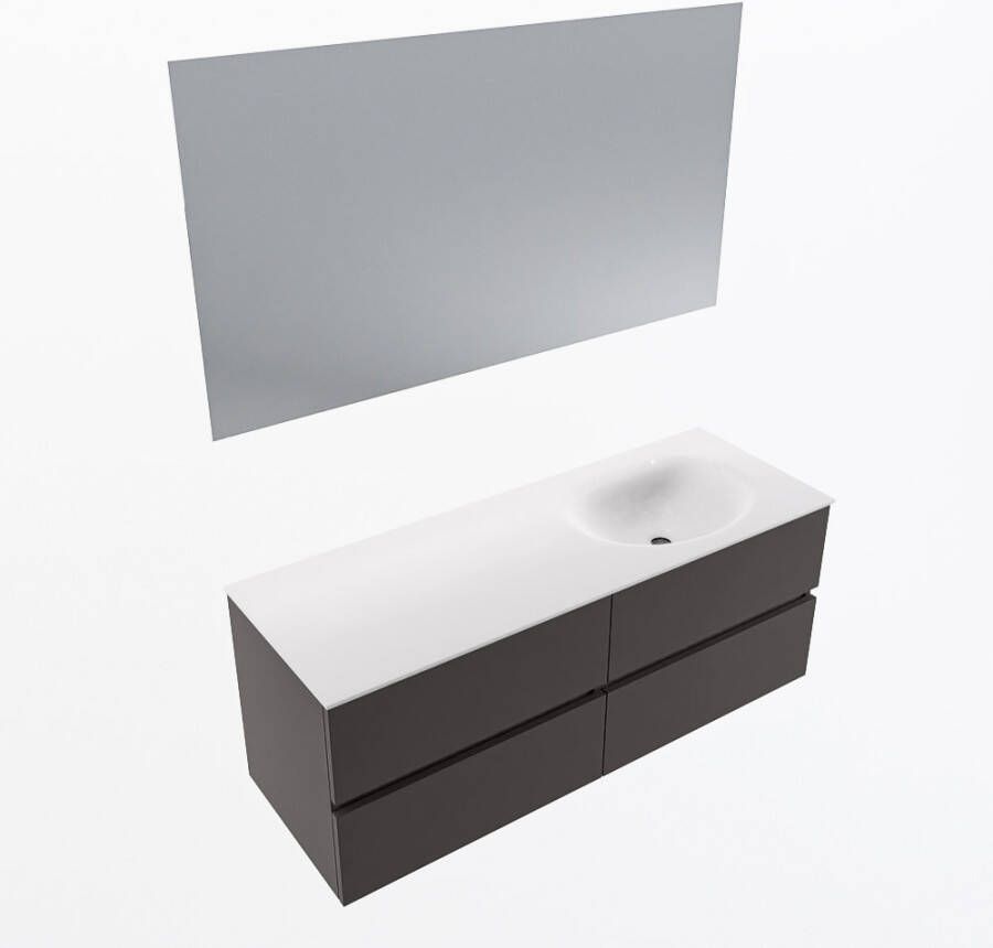 Mondiaz VICA 130cm badmeubel onderkast Dark Grey 4 lades. Wastafel MOON rechts 1 kraangat kleur Talc.