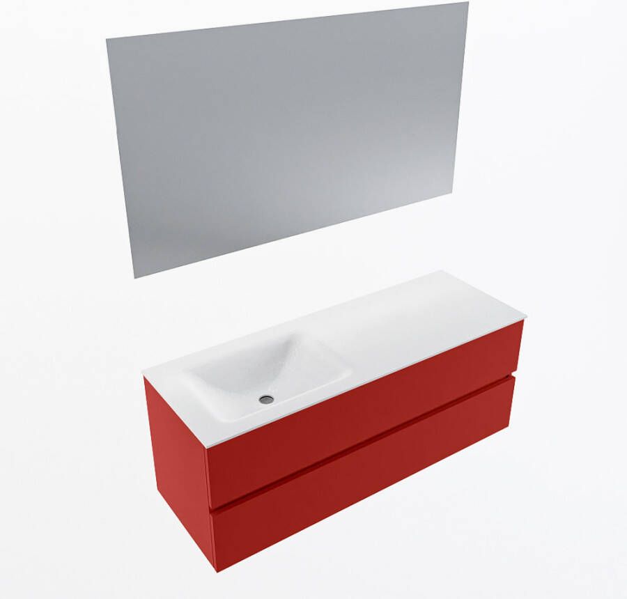 Mondiaz VICA 130cm badmeubel onderkast Fire 2 lades. Wastafel CLOUD links zonder kraangat kleur Talc.