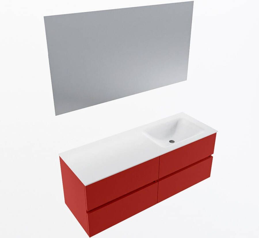 Mondiaz VICA 130cm badmeubel onderkast Fire 4 lades. Wastafel CLOUD rechts zonder kraangat kleur Talc.