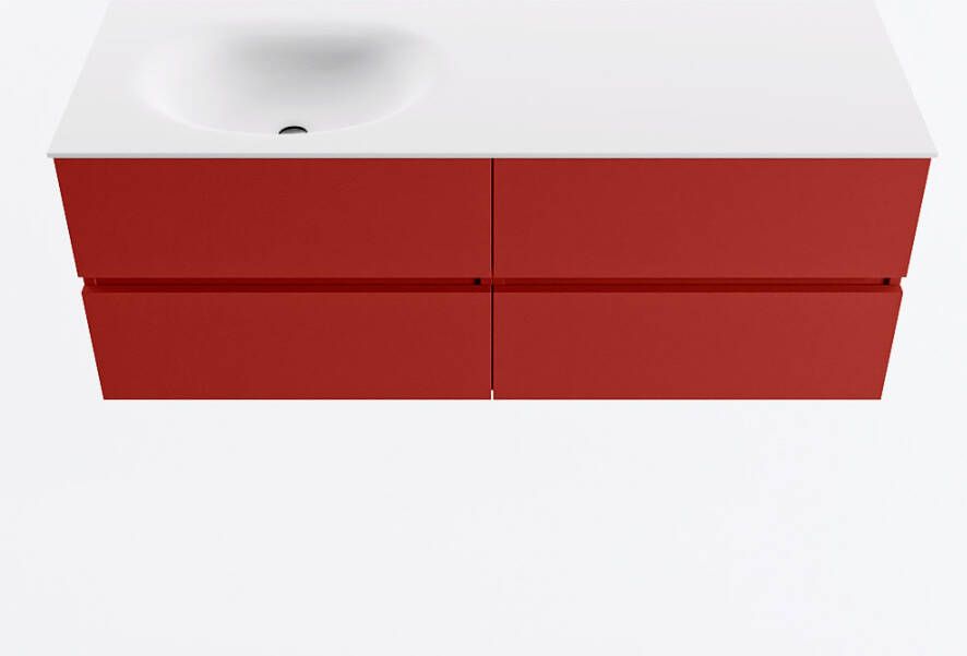 Mondiaz VICA 130cm badmeubel onderkast Fire 4 lades. Wastafel MOON links 1 kraangat kleur Talc.