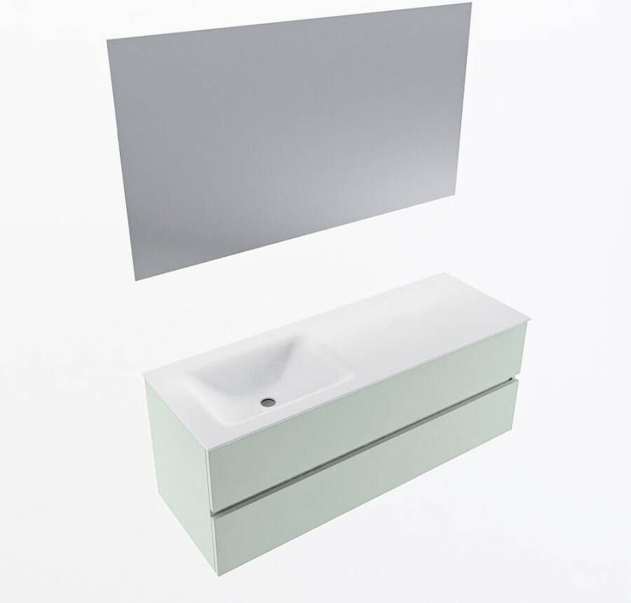 Mondiaz VICA 130cm badmeubel onderkast Greey 2 lades. Wastafel CLOUD links zonder kraangat kleur Talc.
