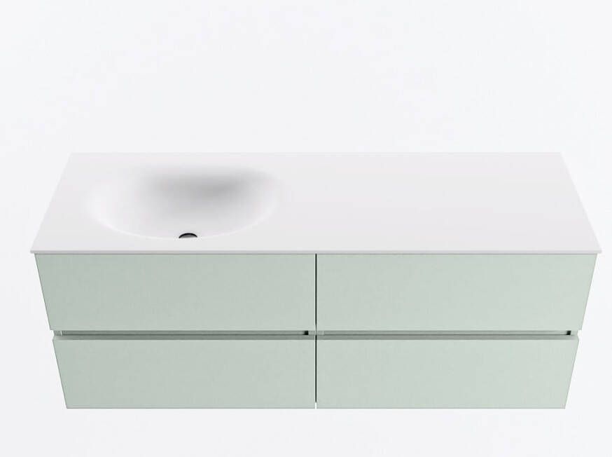 Mondiaz VICA 130cm badmeubel onderkast Greey 4 lades. Wastafel MOON links 1 kraangat kleur Talc.