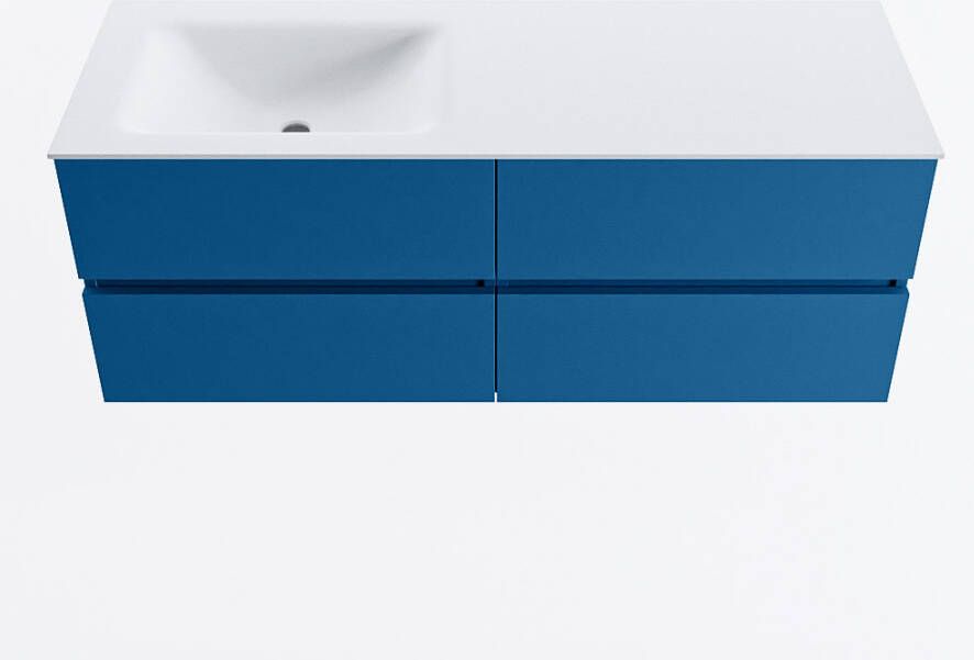 Mondiaz VICA 130cm badmeubel onderkast Jeans 4 lades. Wastafel CLOUD links 1 kraangat kleur Talc.