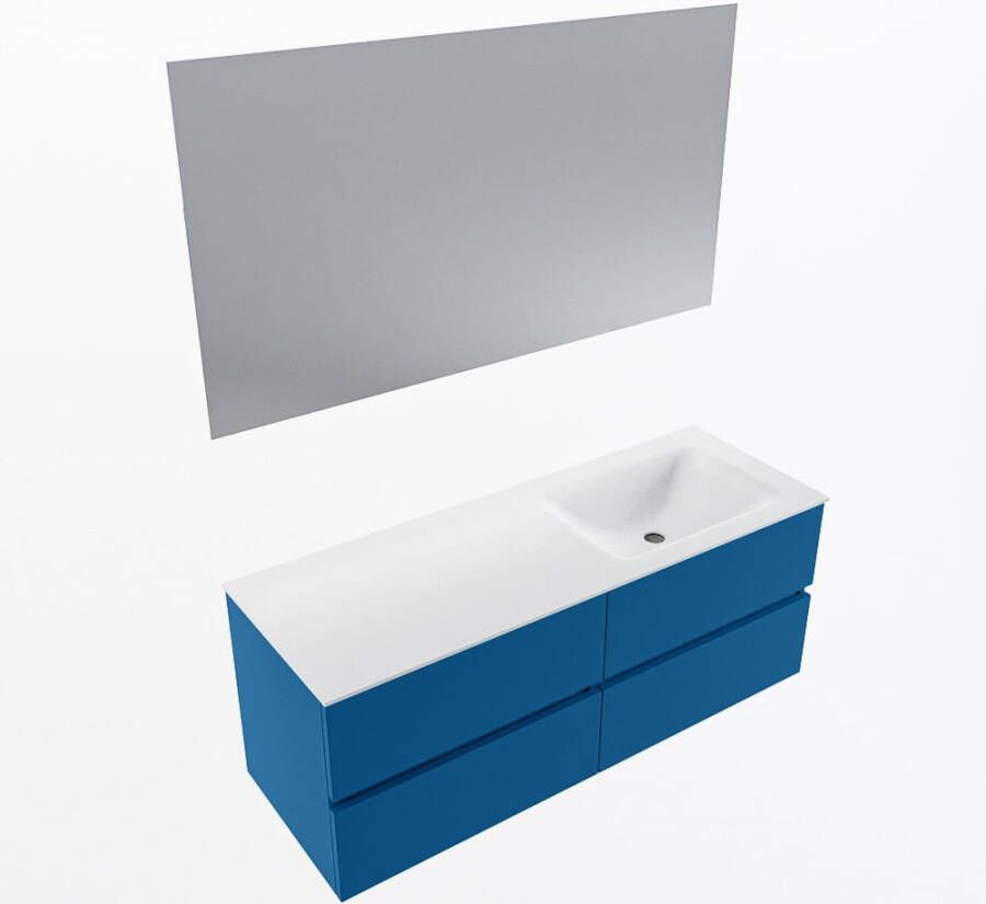 Mondiaz VICA 130cm badmeubel onderkast Jeans 4 lades. Wastafel CLOUD rechts zonder kraangat kleur Talc.