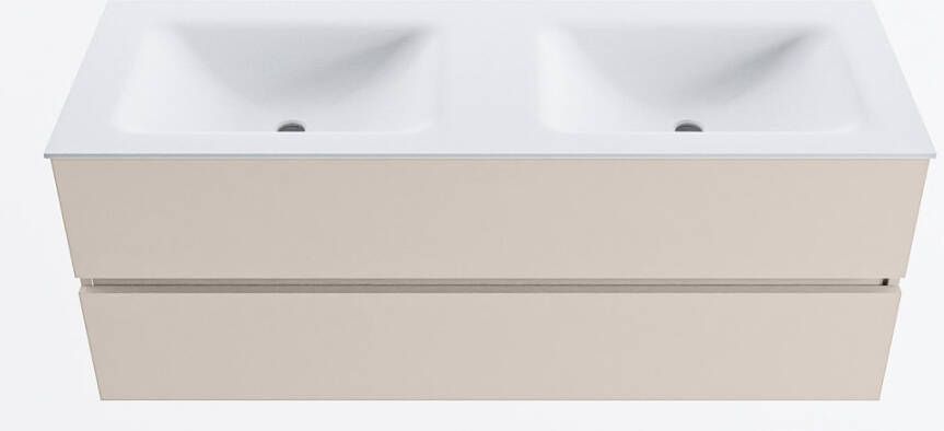 Mondiaz VICA 130cm badmeubel onderkast Linen 2 lades. Wastafel CLOUD dubbel zonder kraangat kleur Talc.