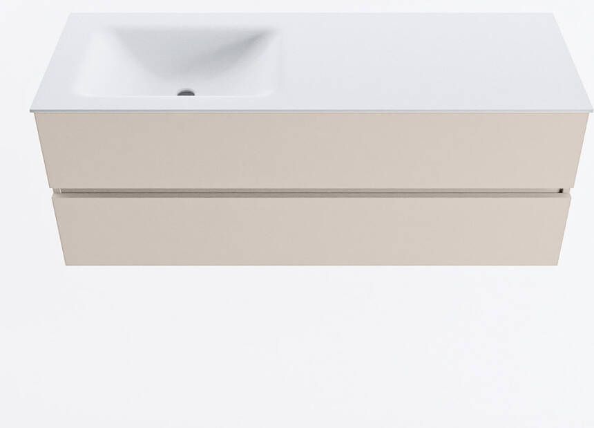 Mondiaz VICA 130cm badmeubel onderkast Linen 2 lades. Wastafel CLOUD links 1 kraangat kleur Talc.