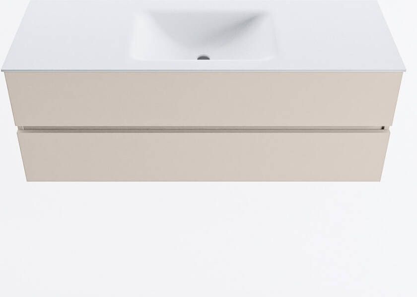 Mondiaz VICA 130cm badmeubel onderkast Linen 2 lades. Wastafel CLOUD midden 1 kraangat kleur Talc.