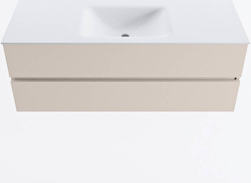 Mondiaz VICA 130cm badmeubel onderkast Linen 2 lades. Wastafel CLOUD midden zonder kraangat kleur Talc.
