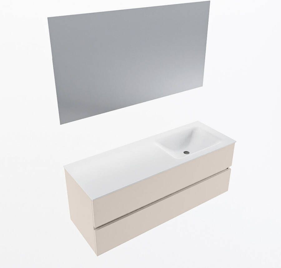 Mondiaz VICA 130cm badmeubel onderkast Linen 2 lades. Wastafel CLOUD rechts zonder kraangat kleur Talc.