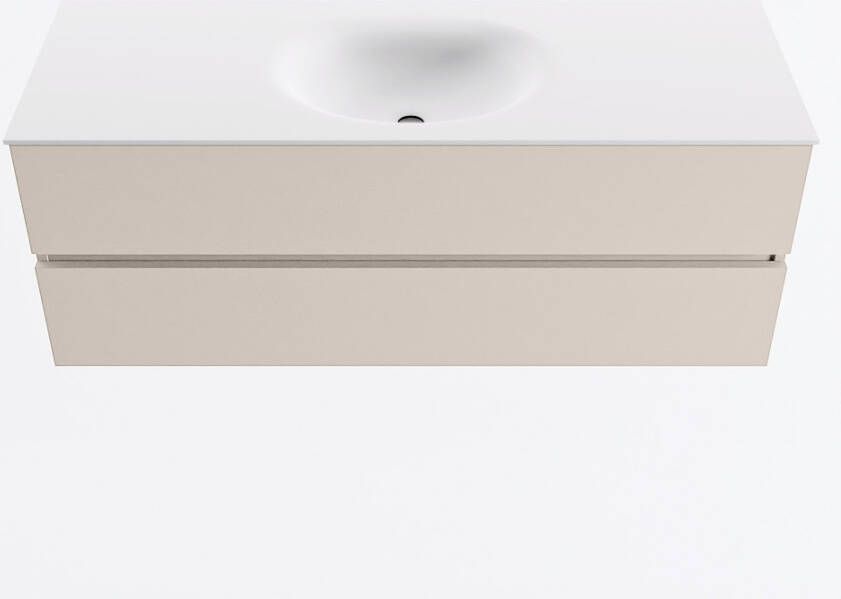 Mondiaz VICA 130cm badmeubel onderkast Linen 2 lades. Wastafel MOON midden 1 kraangat kleur Talc.