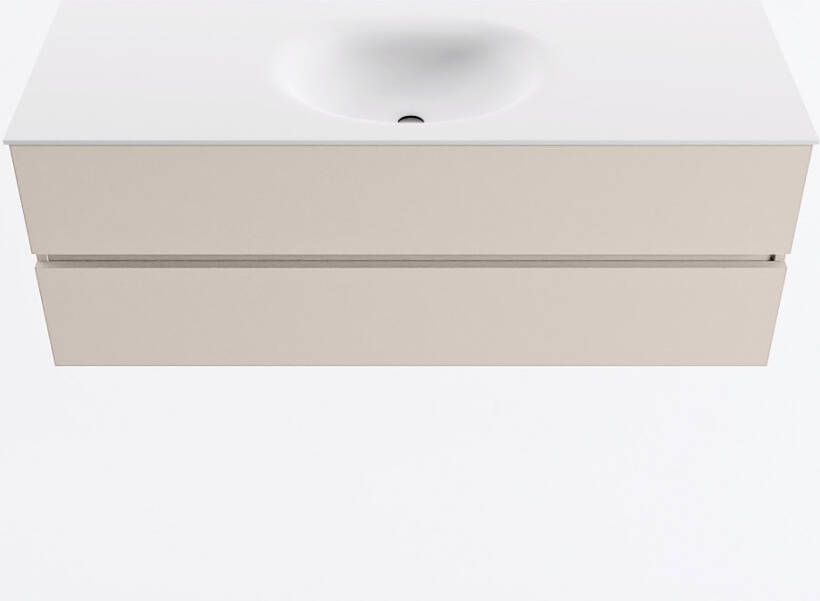Mondiaz VICA 130cm badmeubel onderkast Linen 2 lades. Wastafel MOON midden zonder kraangat kleur Talc.