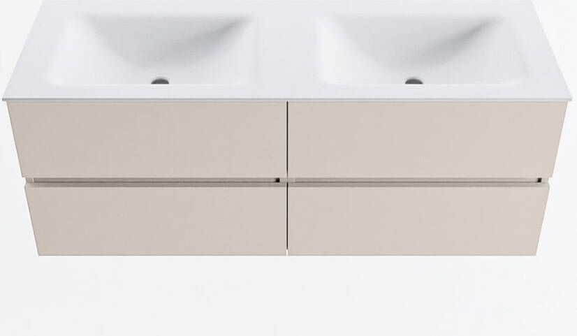 Mondiaz VICA 130cm badmeubel onderkast Linen 4 lades. Wastafel CLOUD dubbel 2 kraangaten kleur Talc.