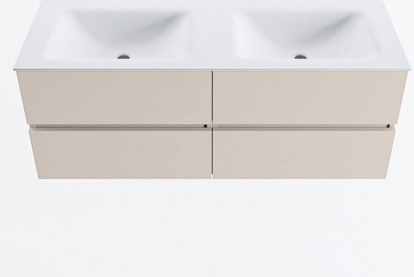 Mondiaz VICA 130cm badmeubel onderkast Linen 4 lades. Wastafel CLOUD dubbel zonder kraangat kleur Talc.