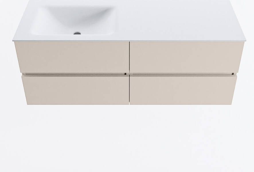 Mondiaz VICA 130cm badmeubel onderkast Linen 4 lades. Wastafel CLOUD links 1 kraangat kleur Talc.