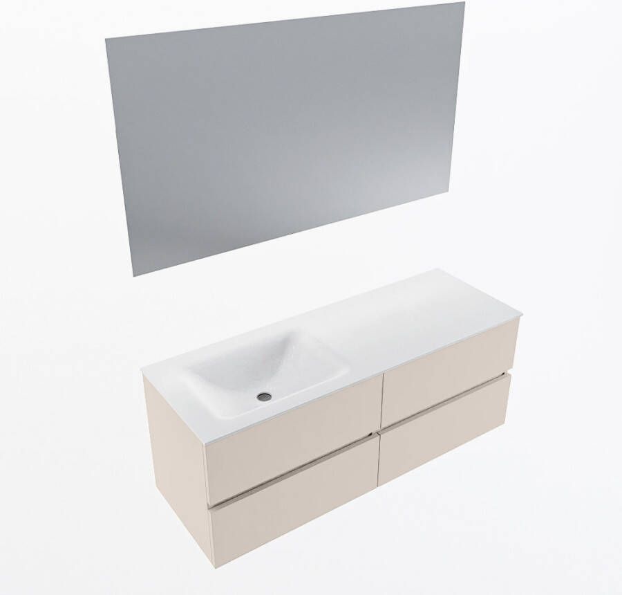 Mondiaz VICA 130cm badmeubel onderkast Linen 4 lades. Wastafel CLOUD links zonder kraangat kleur Talc.