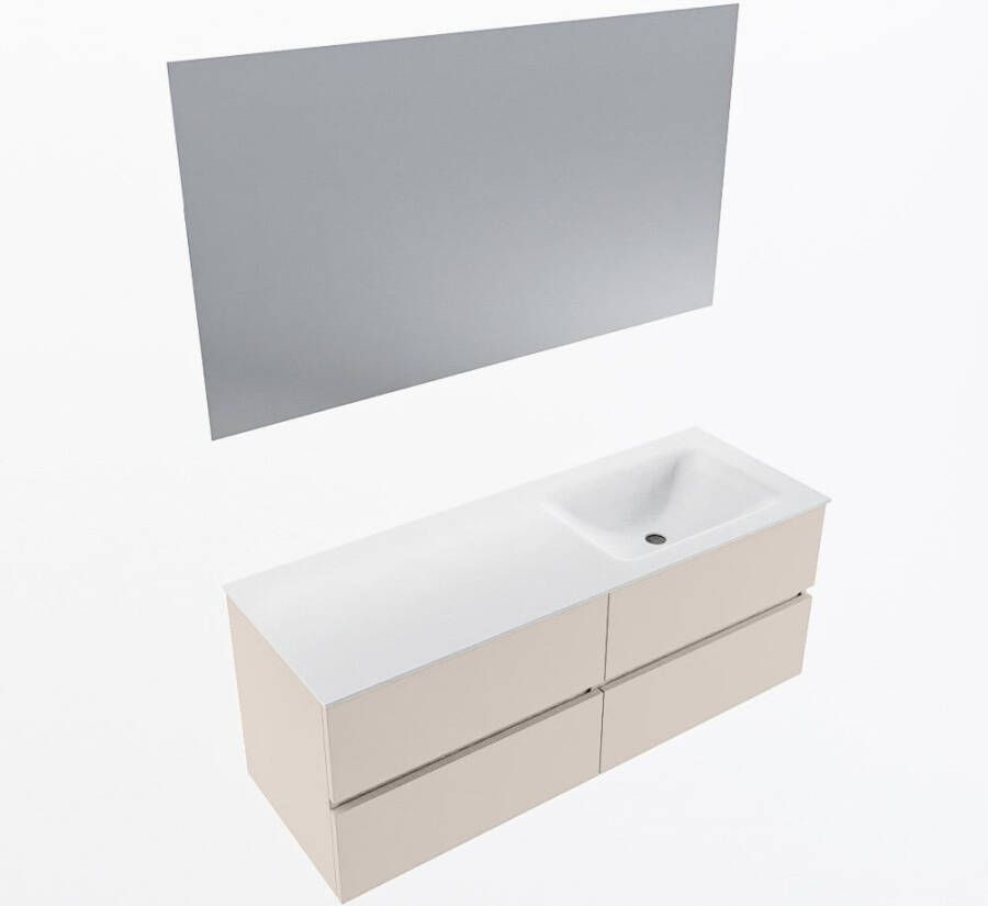 Mondiaz VICA 130cm badmeubel onderkast Linen 4 lades. Wastafel CLOUD rechts zonder kraangat kleur Talc.