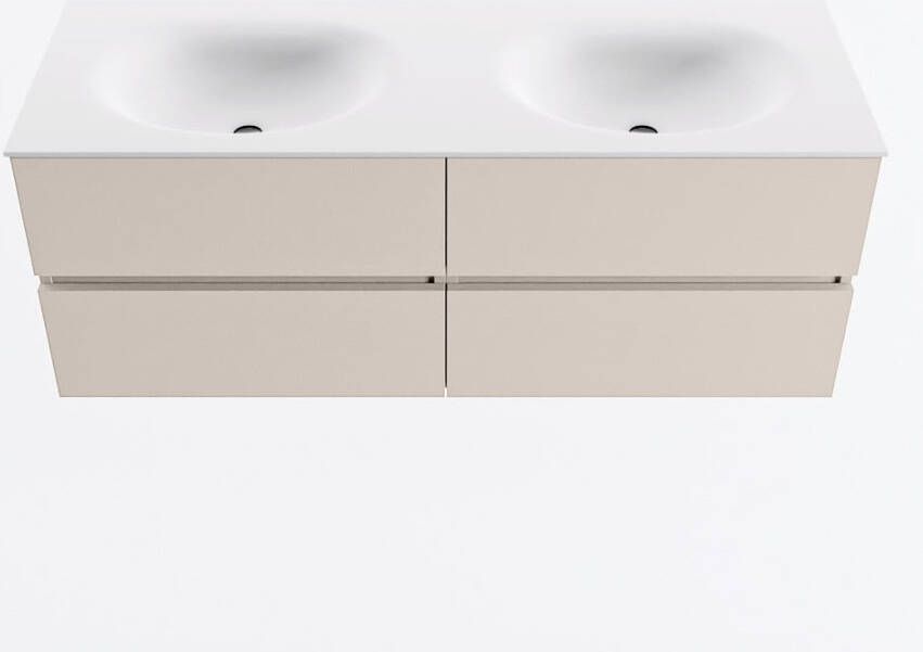 Mondiaz VICA 130cm badmeubel onderkast Linen 4 lades. Wastafel MOON dubbel zonder kraangat kleur Talc.
