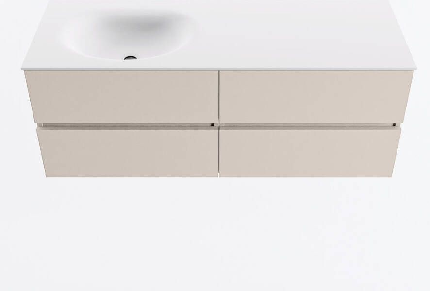 Mondiaz VICA 130cm badmeubel onderkast Linen 4 lades. Wastafel MOON links 1 kraangat kleur Talc.
