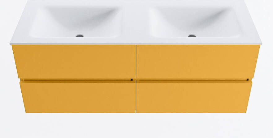 Mondiaz VICA 130cm badmeubel onderkast Ocher 4 lades. Wastafel CLOUD dubbel 2 kraangaten kleur Talc.