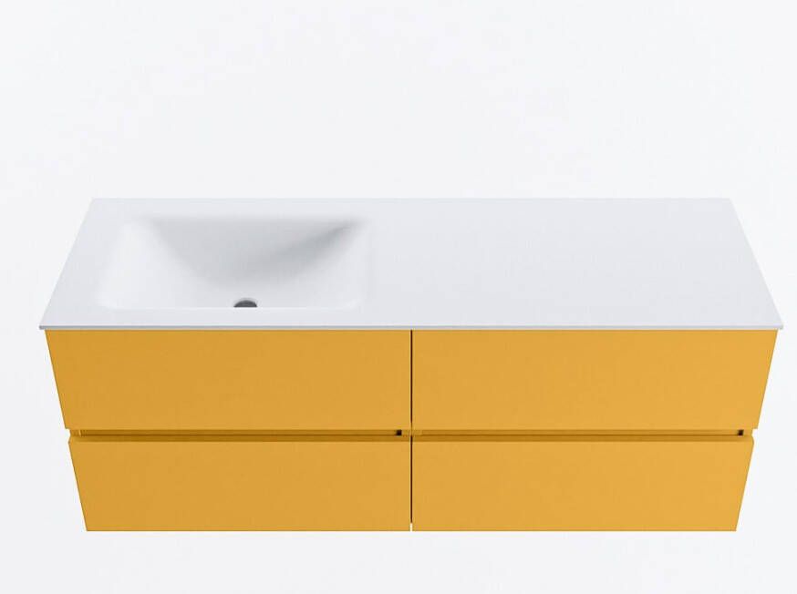 Mondiaz VICA 130cm badmeubel onderkast Ocher 4 lades. Wastafel CLOUD links 1 kraangat kleur Talc.