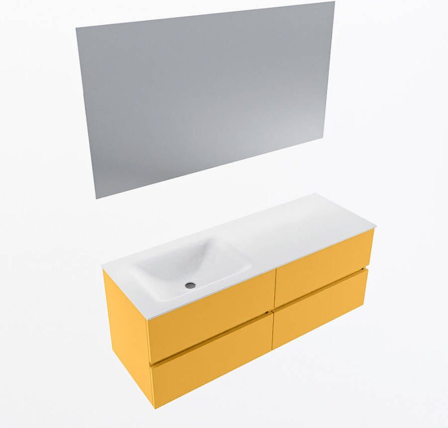 Mondiaz VICA 130cm badmeubel onderkast Ocher 4 lades. Wastafel CLOUD links zonder kraangat kleur Talc.