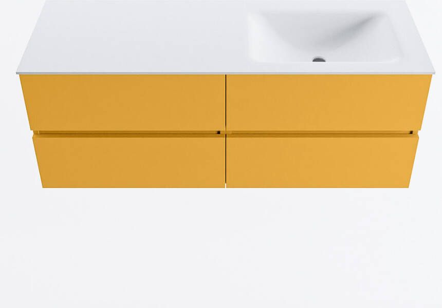Mondiaz VICA 130cm badmeubel onderkast Ocher 4 lades. Wastafel CLOUD rechts 1 kraangat kleur Talc.
