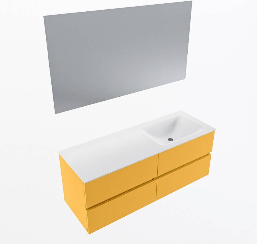 Mondiaz VICA 130cm badmeubel onderkast Ocher 4 lades. Wastafel CLOUD rechts zonder kraangat kleur Talc.