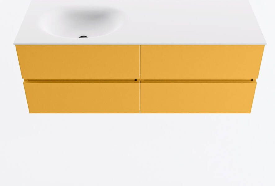 Mondiaz VICA 130cm badmeubel onderkast Ocher 4 lades. Wastafel MOON links 1 kraangat kleur Talc.