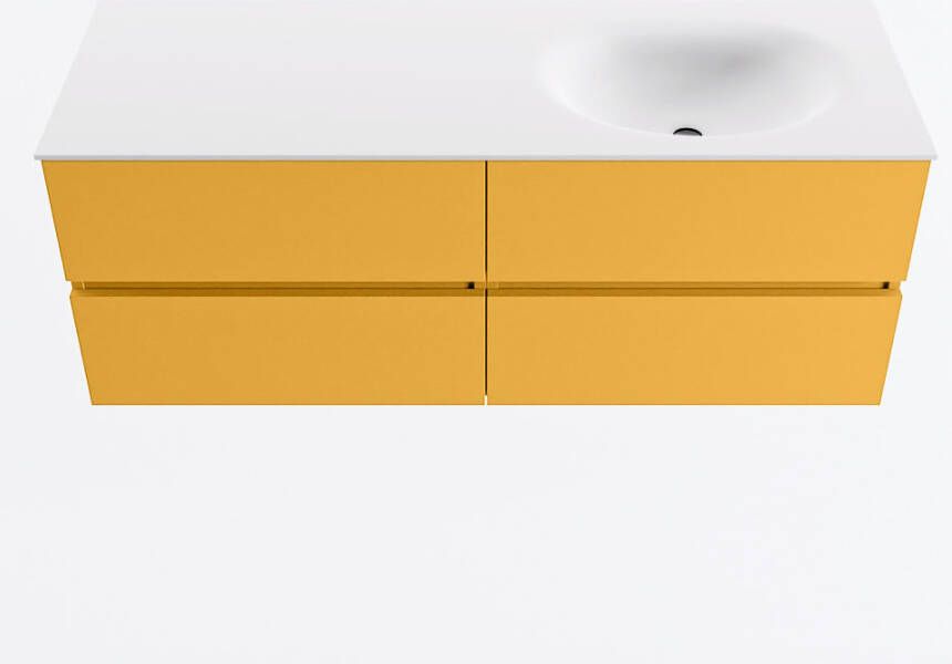 Mondiaz VICA 130cm badmeubel onderkast Ocher 4 lades. Wastafel MOON rechts 1 kraangat kleur Talc.