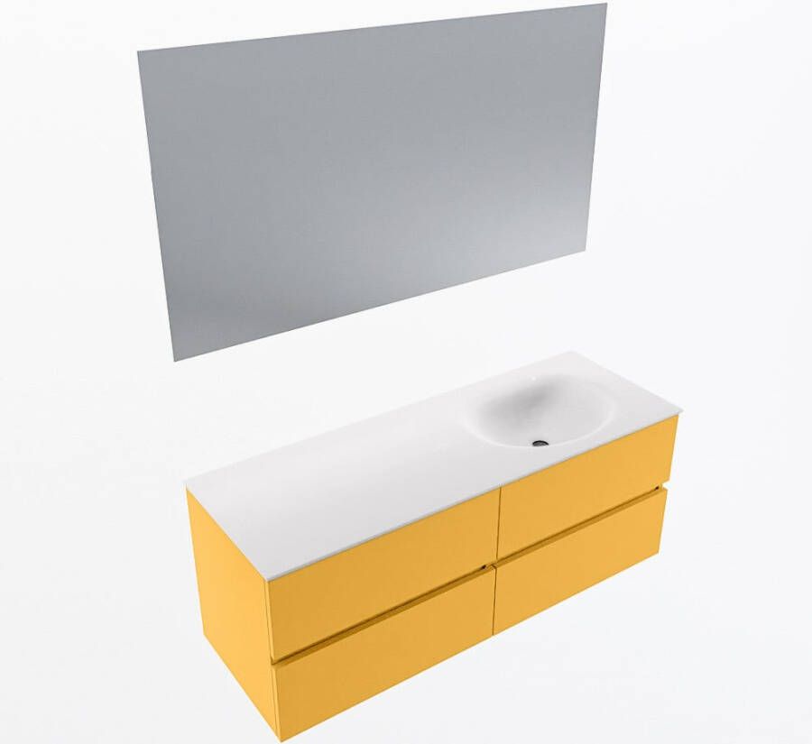 Mondiaz VICA 130cm badmeubel onderkast Ocher 4 lades. Wastafel MOON rechts zonder kraangat kleur Talc.