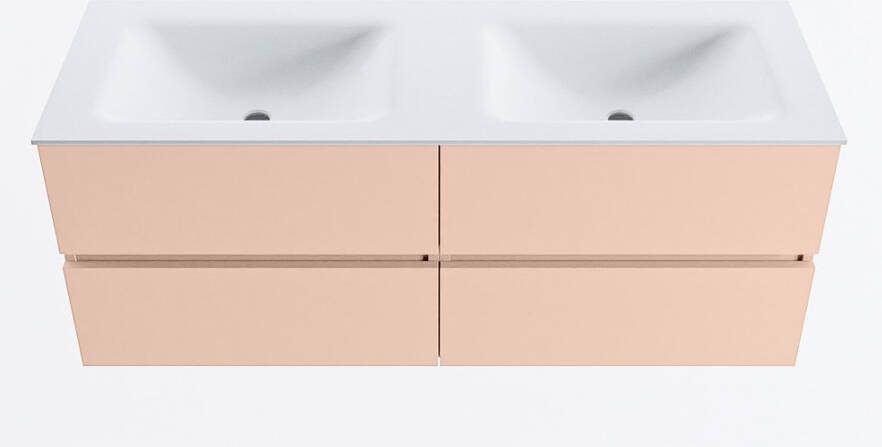 Mondiaz VICA 130cm badmeubel onderkast Rosee 4 lades. Wastafel CLOUD dubbel 2 kraangaten kleur Talc.