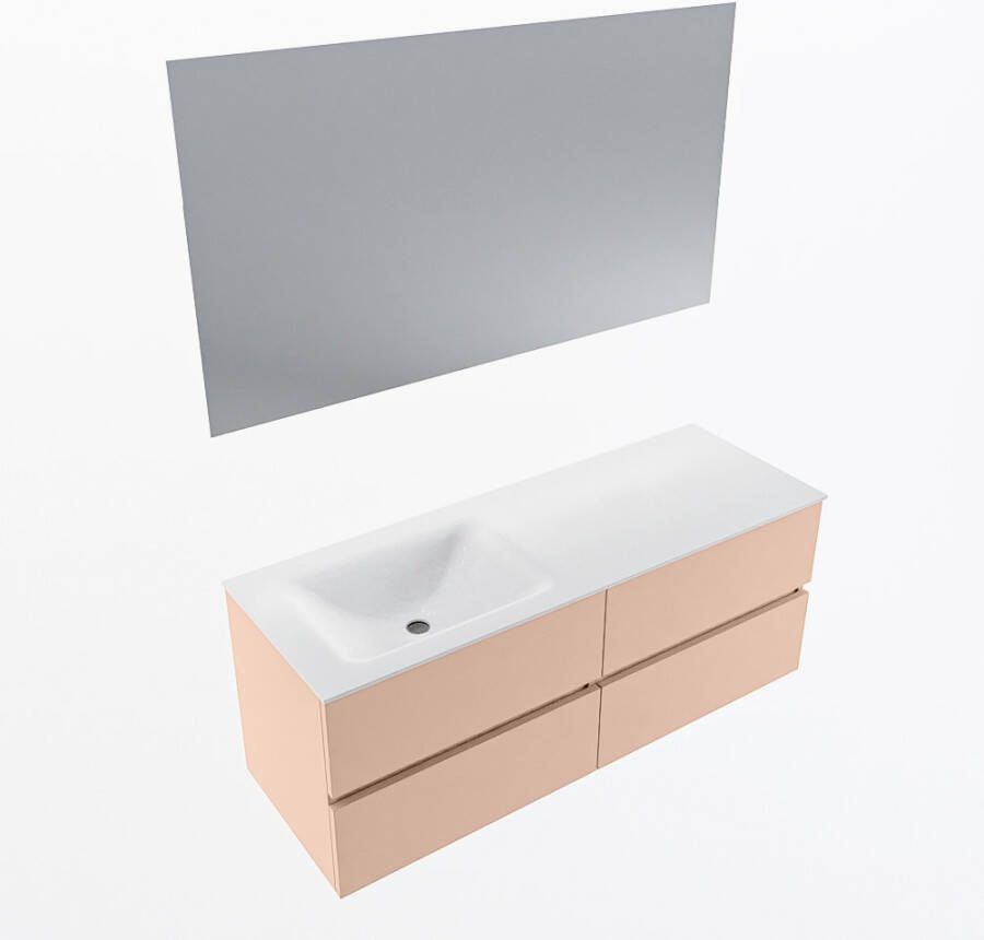 Mondiaz VICA 130cm badmeubel onderkast Rosee 4 lades. Wastafel CLOUD links zonder kraangat kleur Talc.