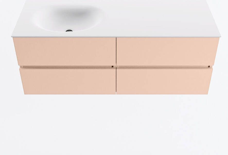 Mondiaz VICA 130cm badmeubel onderkast Rosee 4 lades. Wastafel MOON links 1 kraangat kleur Talc.