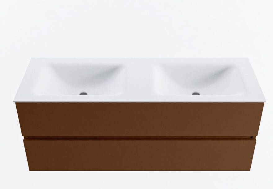 Mondiaz VICA 130cm badmeubel onderkast Rust 2 lades. Wastafel CLOUD dubbel 2 kraangaten kleur Talc.