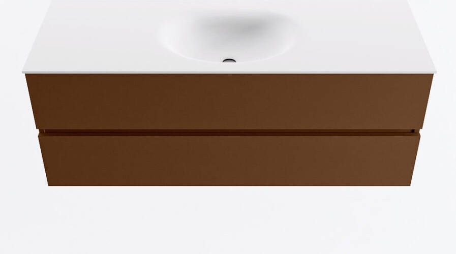 Mondiaz VICA 130cm badmeubel onderkast Rust 2 lades. Wastafel MOON midden 1 kraangat kleur Talc.