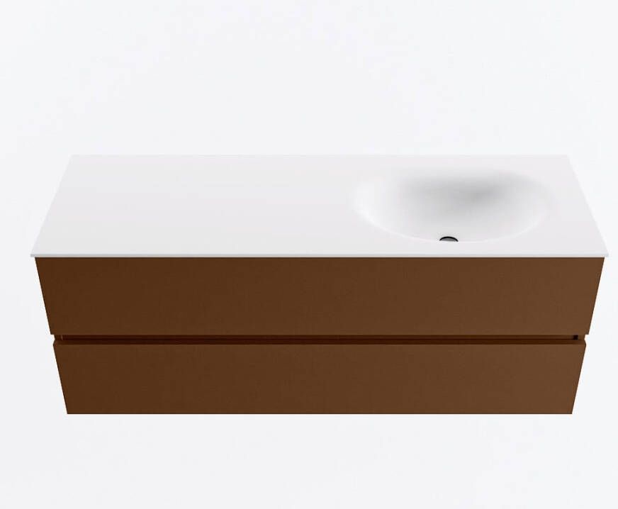 Mondiaz VICA 130cm badmeubel onderkast Rust 2 lades. Wastafel MOON rechts zonder kraangat kleur Talc.