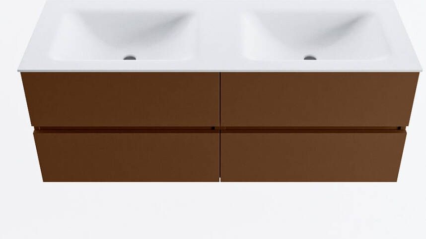 Mondiaz VICA 130cm badmeubel onderkast Rust 4 lades. Wastafel CLOUD dubbel 2 kraangaten kleur Talc.