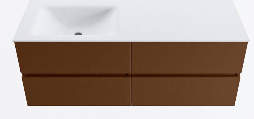 Mondiaz VICA 130cm badmeubel onderkast Rust 4 lades. Wastafel CLOUD links zonder kraangat kleur Talc.
