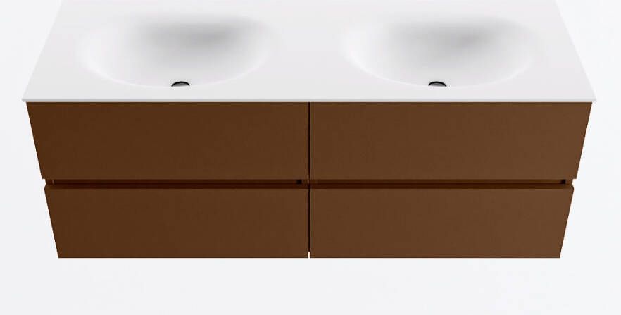 Mondiaz VICA 130cm badmeubel onderkast Rust 4 lades. Wastafel MOON dubbel 2 kraangaten kleur Talc.