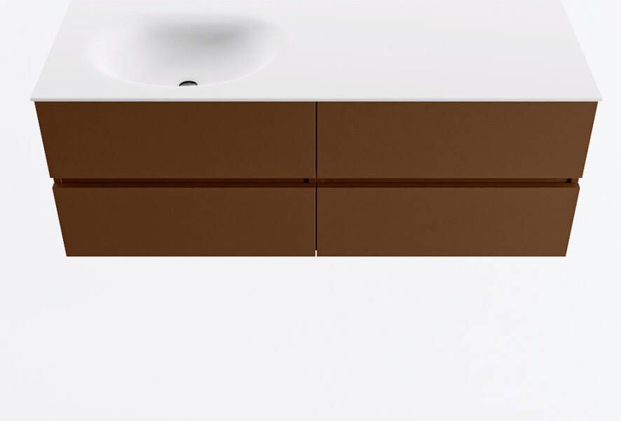 Mondiaz VICA 130cm badmeubel onderkast Rust 4 lades. Wastafel MOON links 1 kraangat kleur Talc.