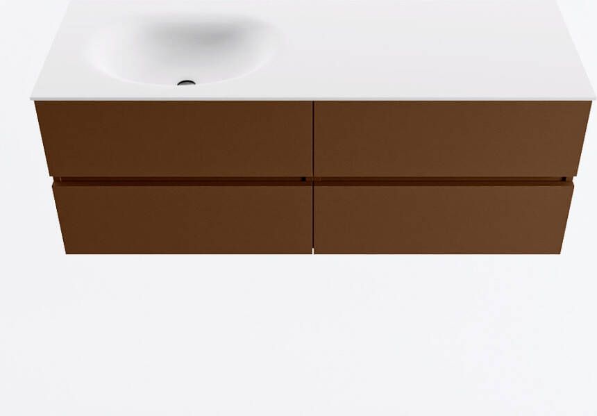 Mondiaz VICA 130cm badmeubel onderkast Rust 4 lades. Wastafel MOON links zonder kraangat kleur Talc.