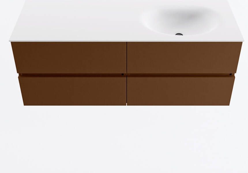 Mondiaz VICA 130cm badmeubel onderkast Rust 4 lades. Wastafel MOON rechts 1 kraangat kleur Talc.