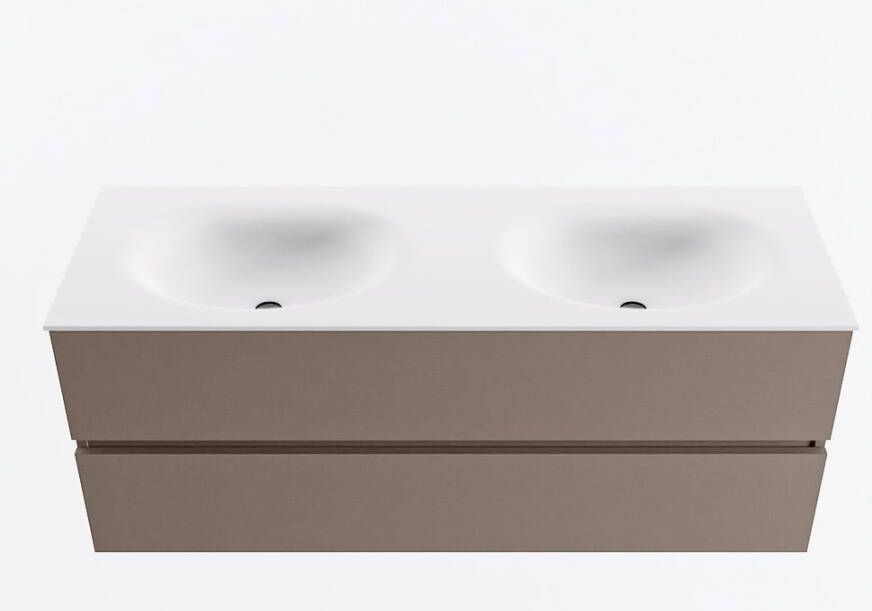 Mondiaz VICA 130cm badmeubel onderkast Smoke 2 lades. Wastafel MOON dubbel 2 kraangaten kleur Talc.