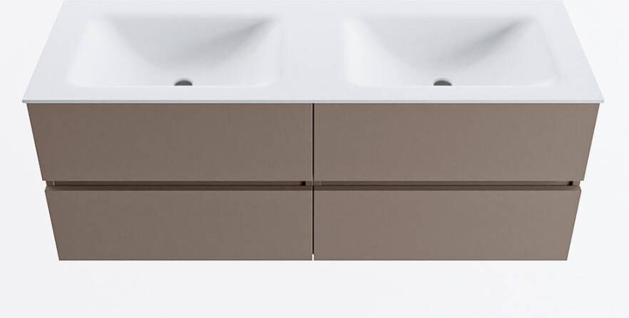 Mondiaz VICA 130cm badmeubel onderkast Smoke 4 lades. Wastafel CLOUD dubbel 2 kraangaten kleur Talc.