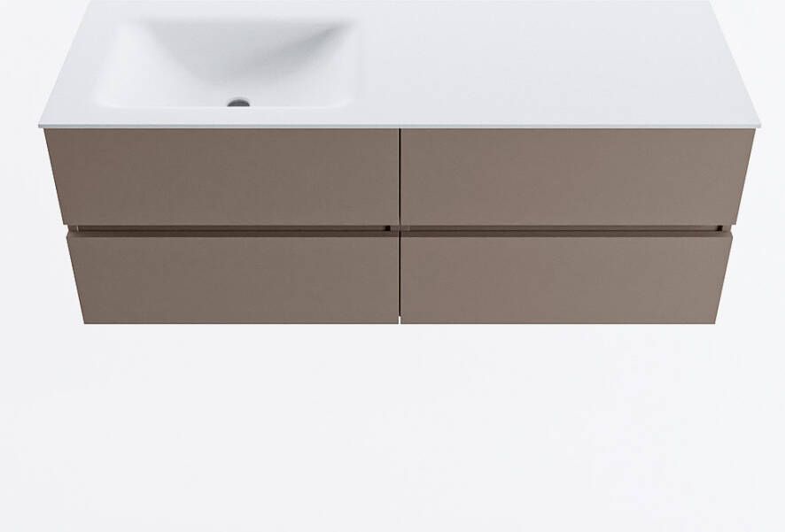 Mondiaz VICA 130cm badmeubel onderkast Smoke 4 lades. Wastafel CLOUD links 1 kraangat kleur Talc.