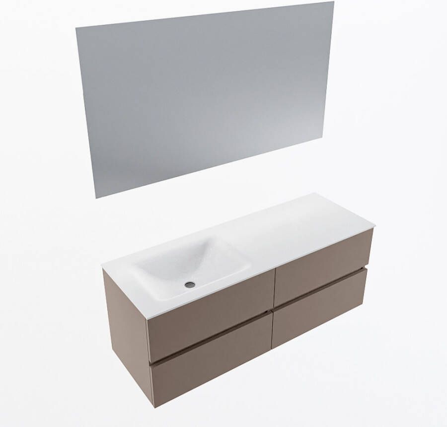 Mondiaz VICA 130cm badmeubel onderkast Smoke 4 lades. Wastafel CLOUD links zonder kraangat kleur Talc.