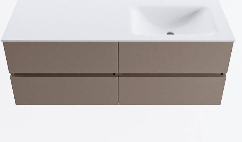 Mondiaz VICA 130cm badmeubel onderkast Smoke 4 lades. Wastafel CLOUD rechts zonder kraangat kleur Talc.