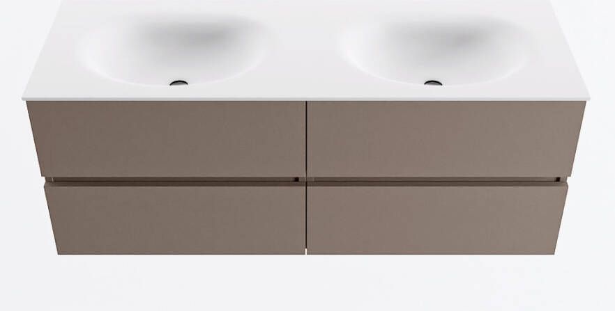 Mondiaz VICA 130cm badmeubel onderkast Smoke 4 lades. Wastafel MOON dubbel 2 kraangaten kleur Talc.